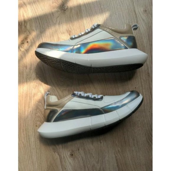 Robert Clergerie White Sea Fashion Boost Sole Comfort Metallic Trim Sneakers Reg - Picture 7 of 12